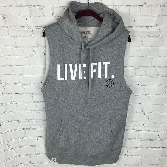 Live Fit Cut Off Hoodie Gray Size Small - Picture 1 of 5